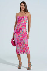 VERONICA PRINTED MESH MIDI DRESS
