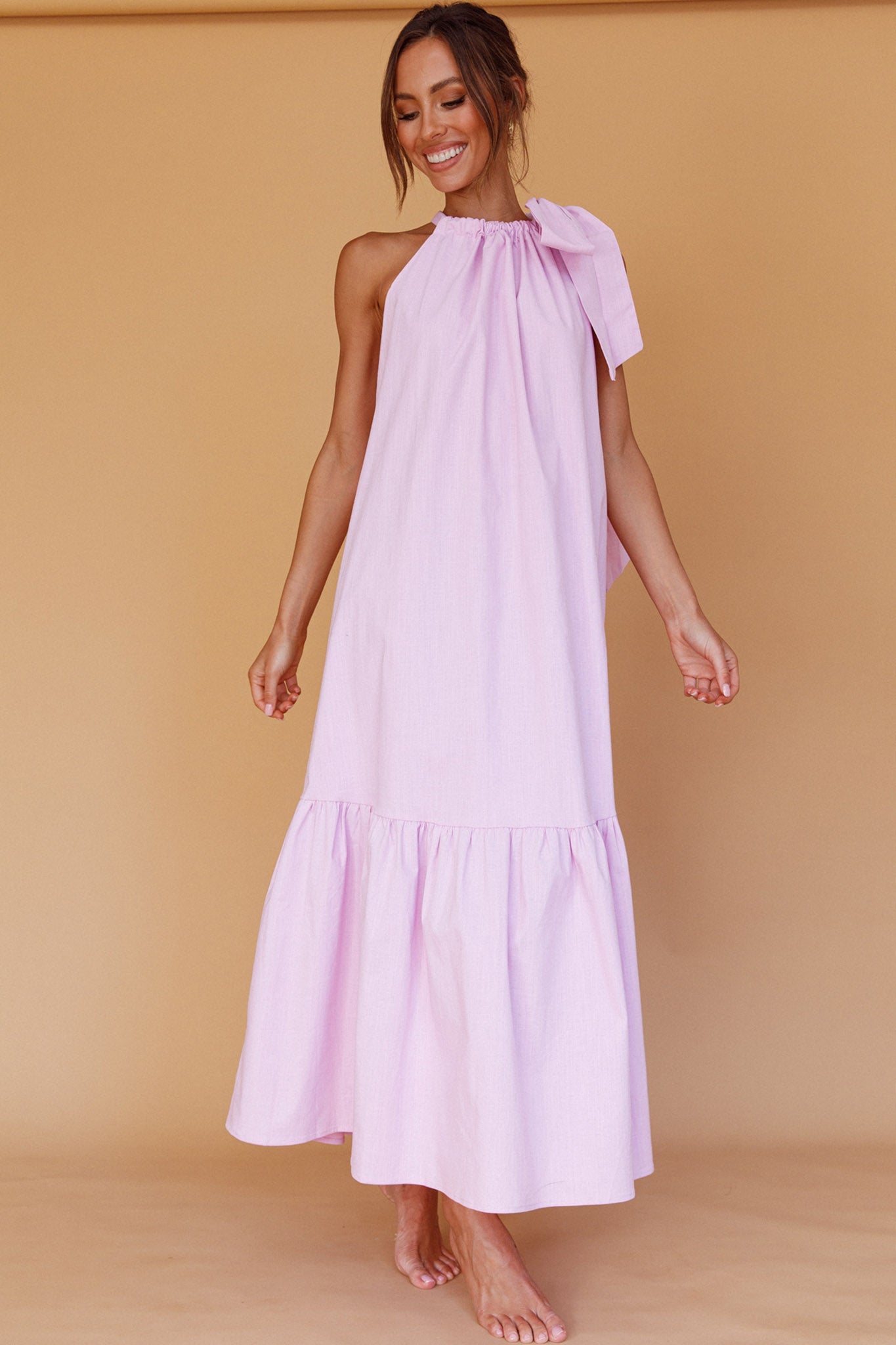Cruise Shoulder Tie Maxi Dress Lilac