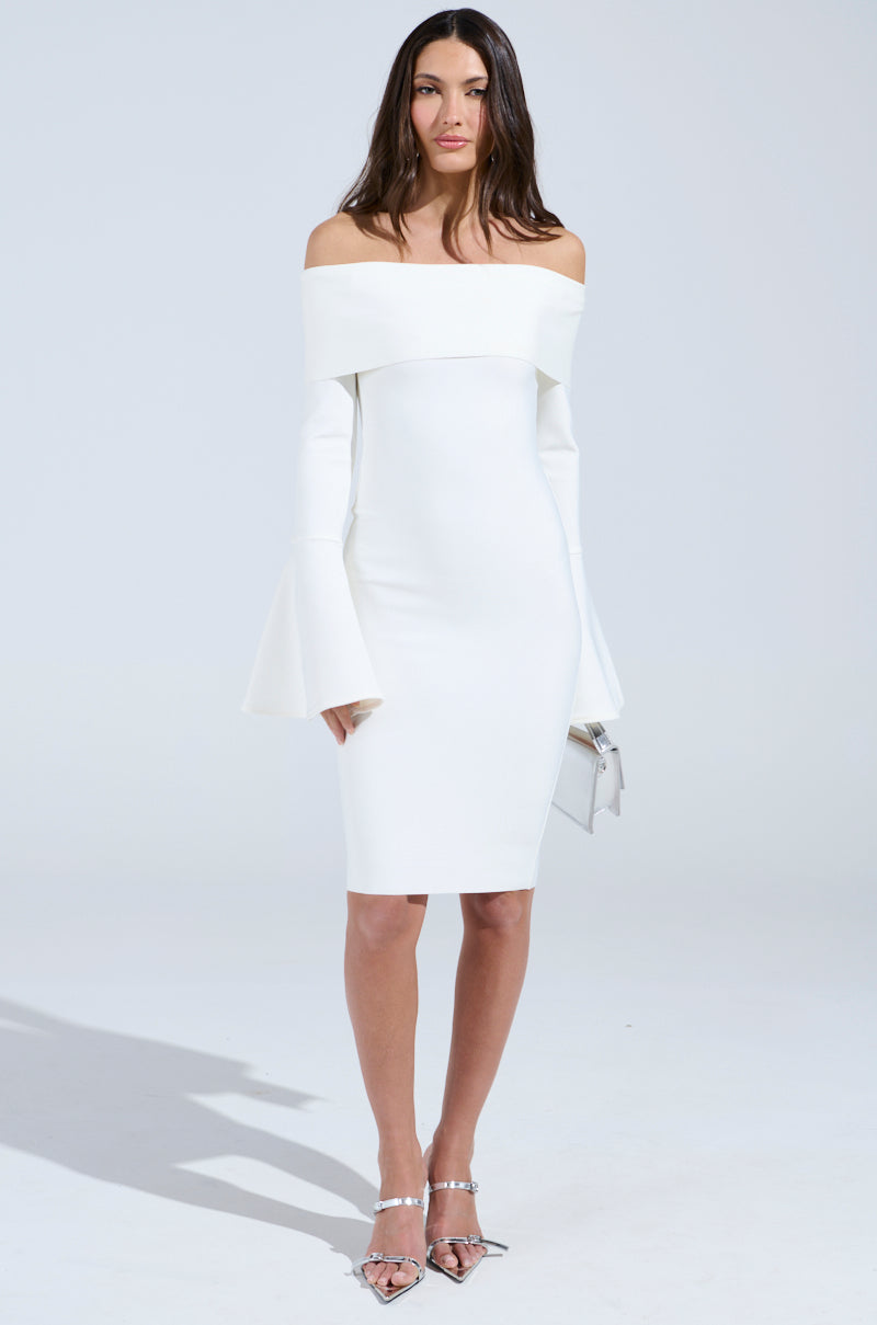 WORK OF ART BANDAGE MIDI DRES IN WHITE