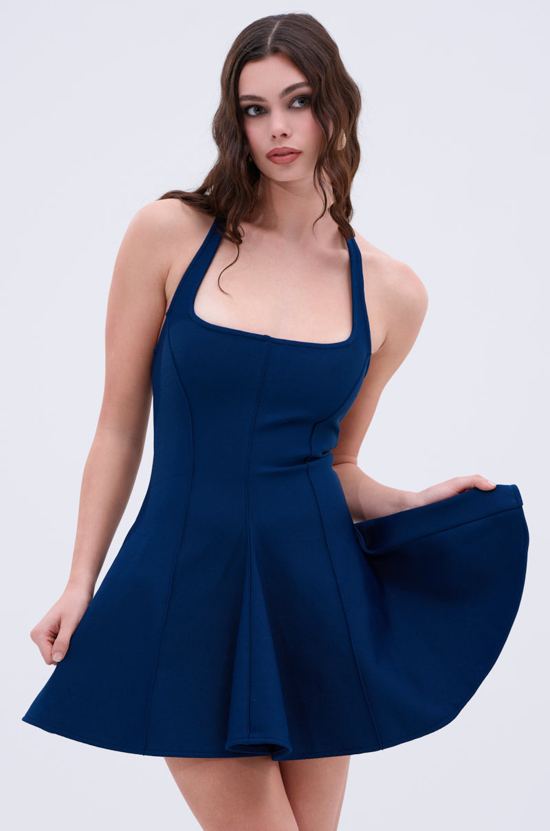 SHE'S A CLASSIC BANDAGE MINI DRESS IN NAVY