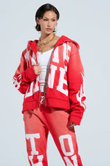 ONLY ONE ZIP UP SWEATSHIRT IN RED