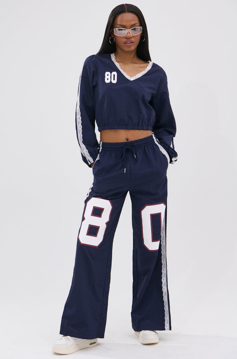 LACE TRIM NYLON TRACK PANT