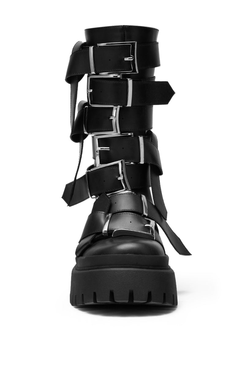 AZALEA WANG ALCETASA BLACK COMBAT BOOTIE WITH BUCKLE DETAIL