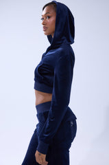 TAYLOR VELOUR FITTED ZIP UP IN NAVY