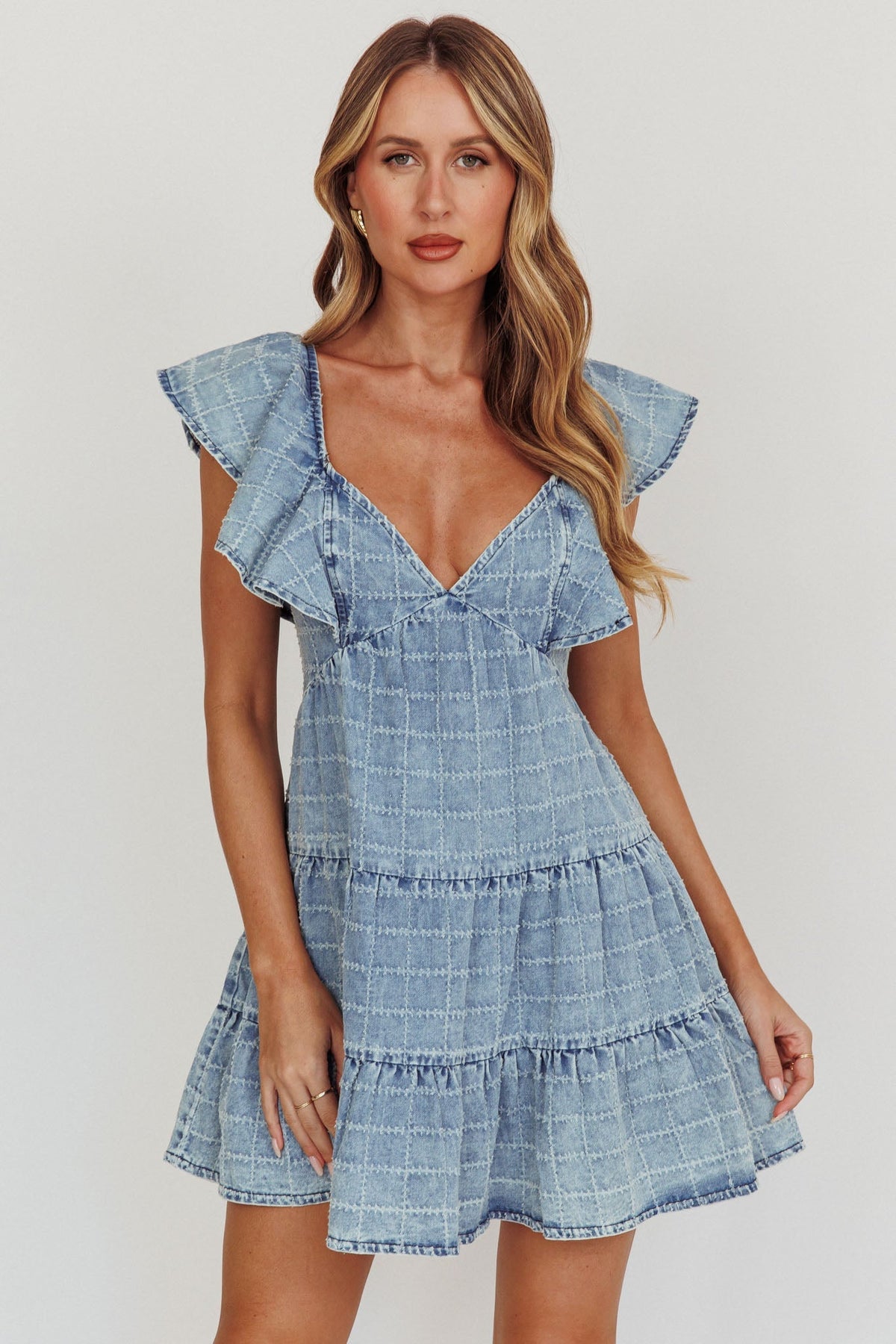 Daffodil Ruffle A-Line Mini Dress Light Blue