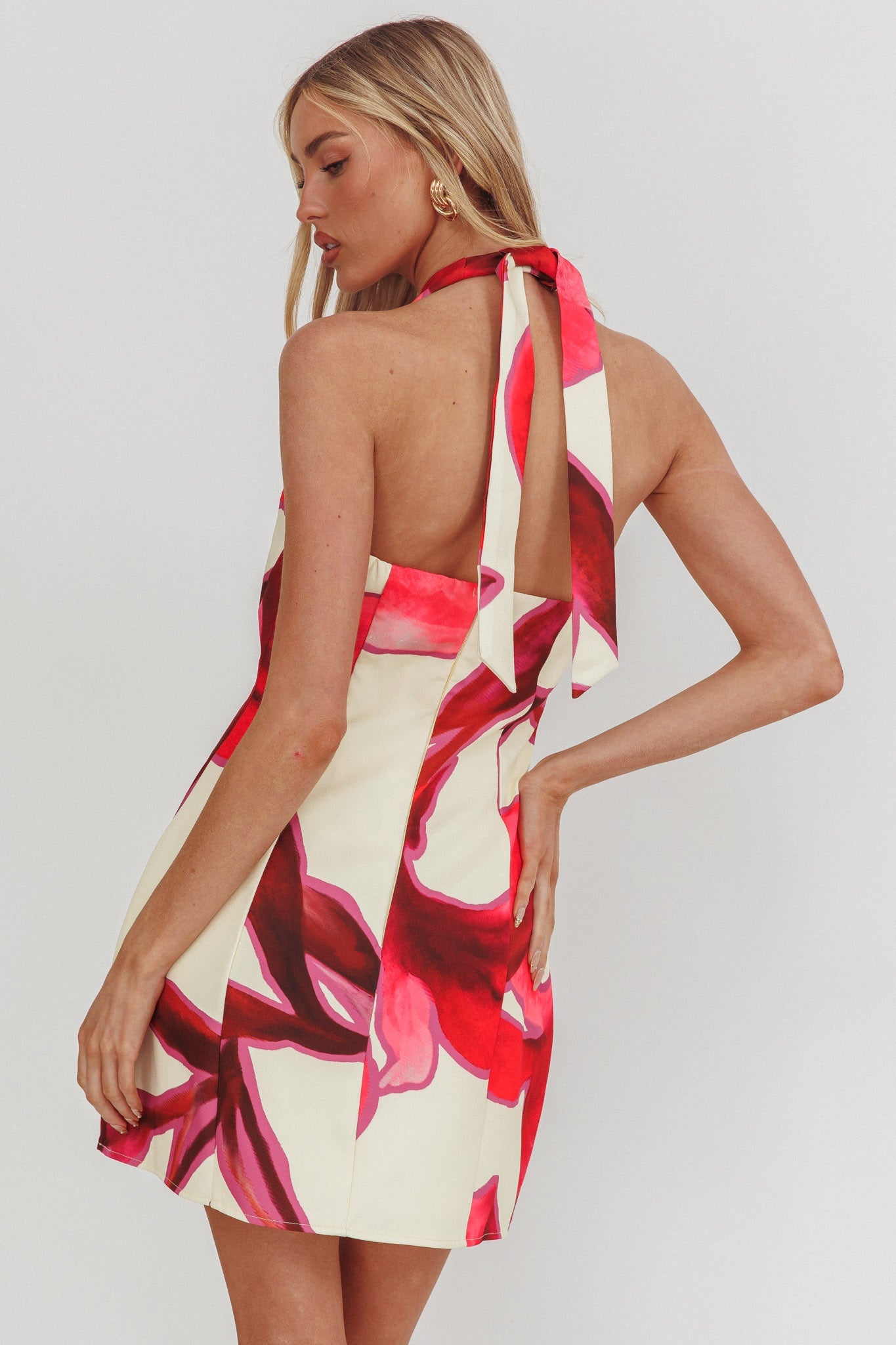 Elisabet Halter Neck Mini Dress Print Red