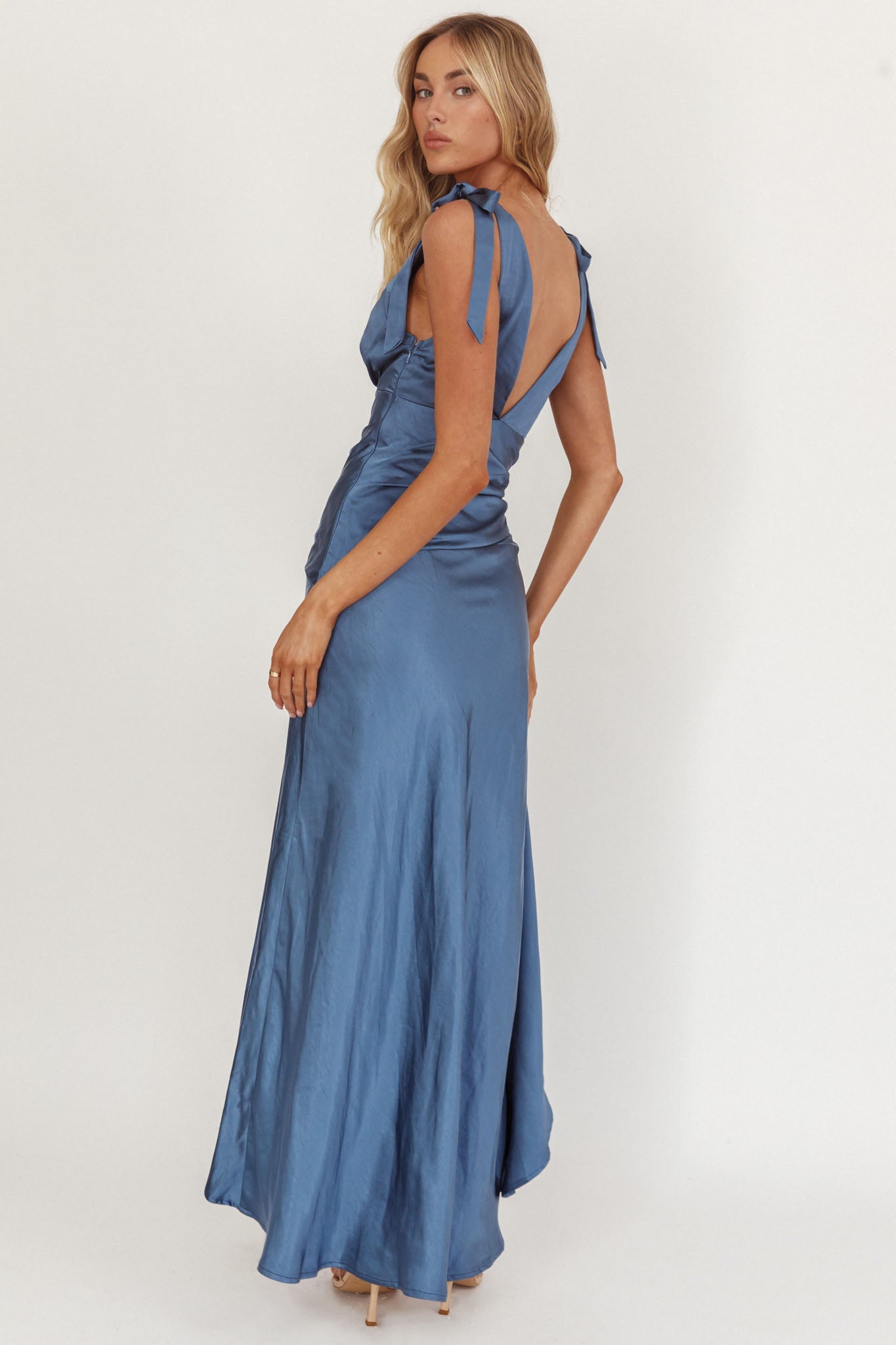 Aquila Tied Shoulder High-Low Hem Dress Navy