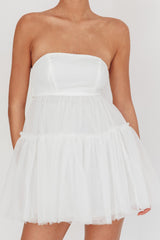 Dreamscape Strapless Tulle Mini Dress White