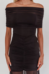 Clarita Sheer Ruched Maxi Dress Black