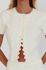 Don't Mind Scallop Edge Knit Top Cream