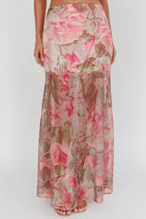 Sunset High Sheer Hem Maxi Skirt Floral Blush