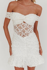 All The Lights Off-Shoulder Lace Mini Dress White