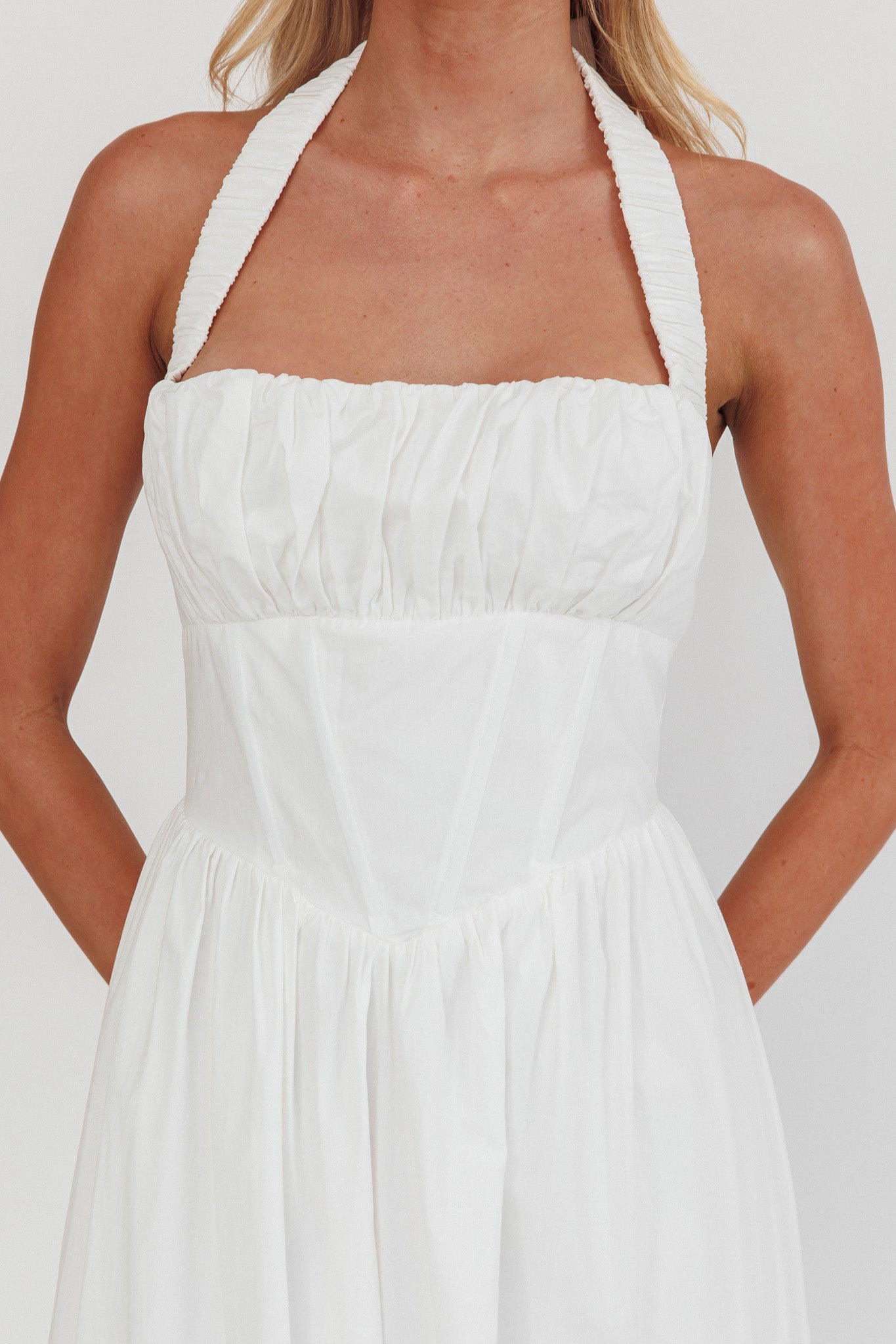 Irisa Elasticated Halter Maxi Dress White
