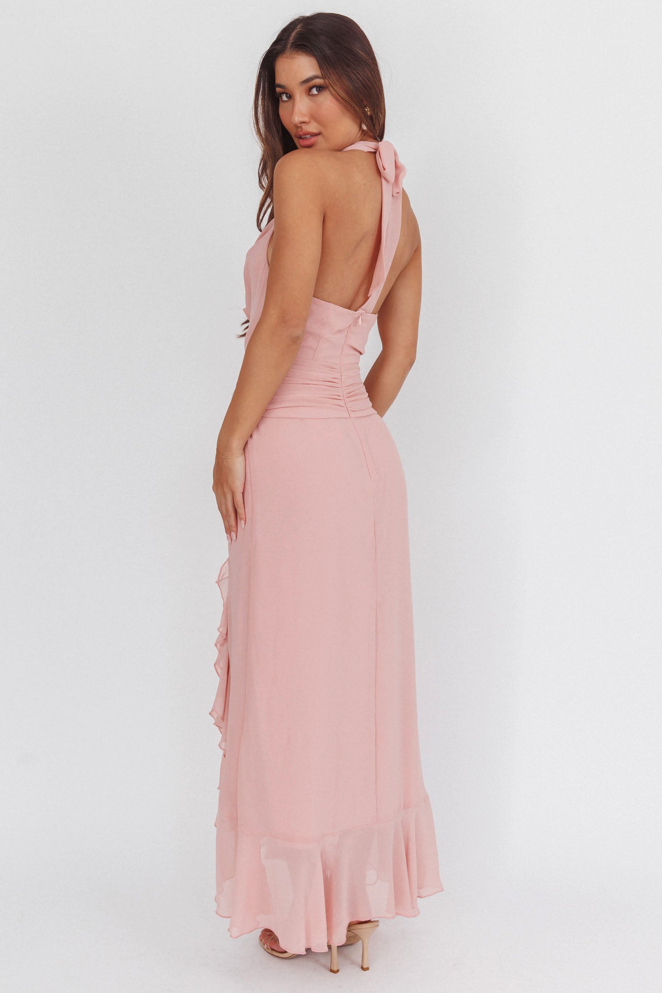 Logen Cowl Halterneck Maxi Dress Blush