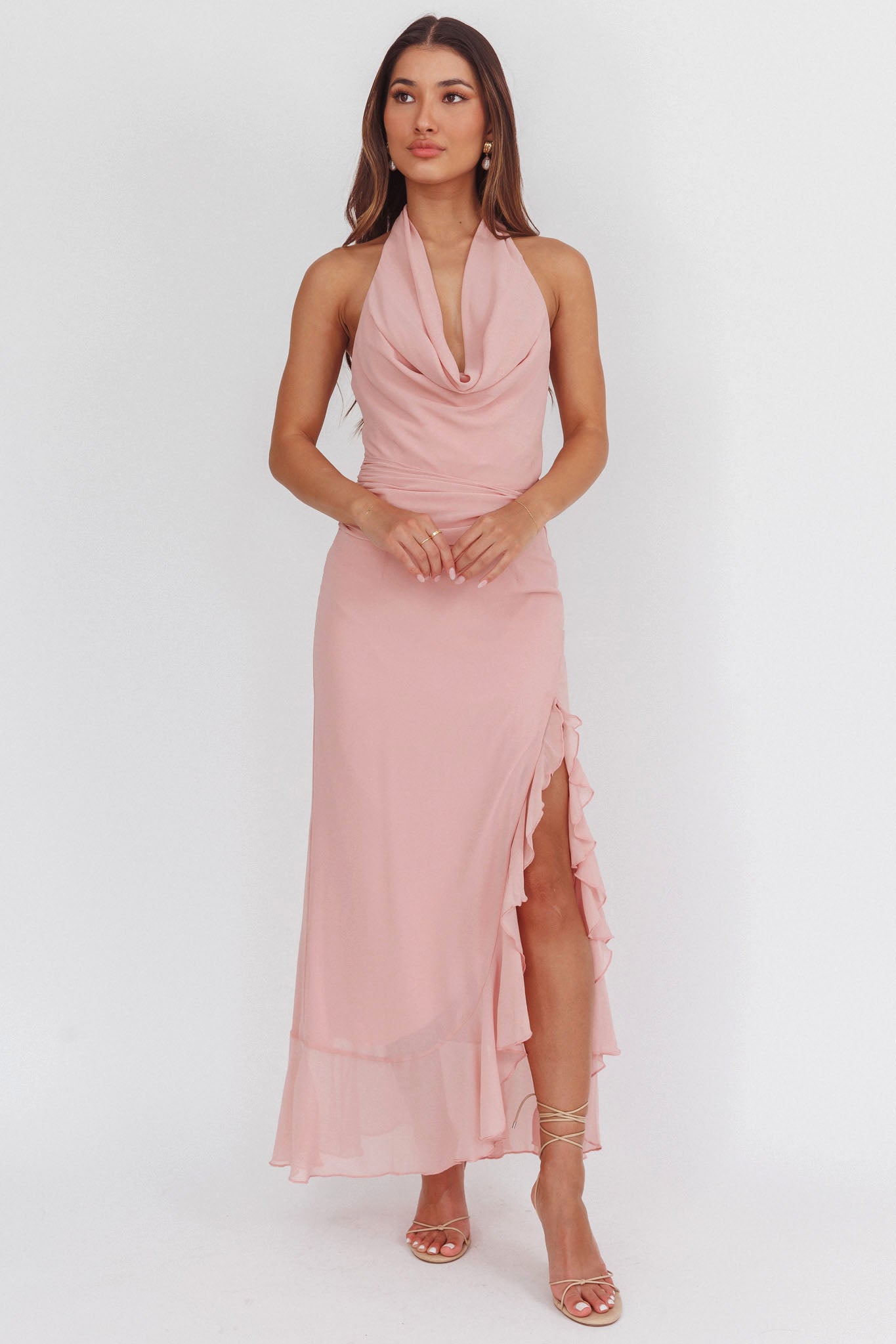 Logen Cowl Halterneck Maxi Dress Blush