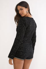Kyomi Gold Button Tweed Shorts Blackgold