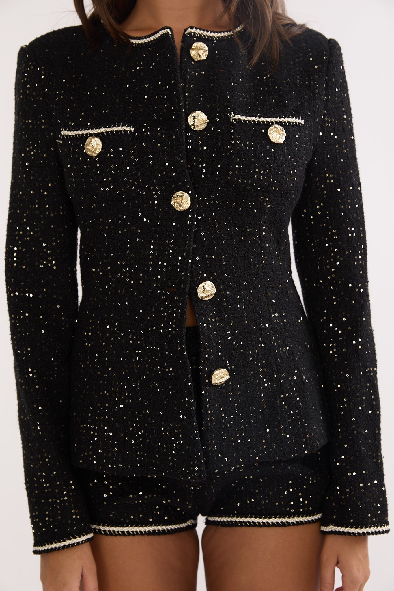 Kyomi Gold Button Tweed Jacket Blackgold