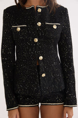 Kyomi Gold Button Tweed Jacket Blackgold