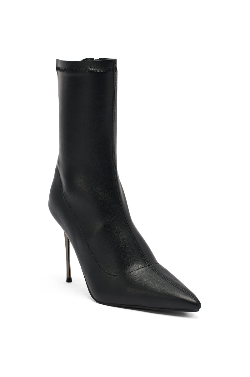 AZALEA WANG CALEANA BLACK METAL HEEL STRETCH PU BOOTIE