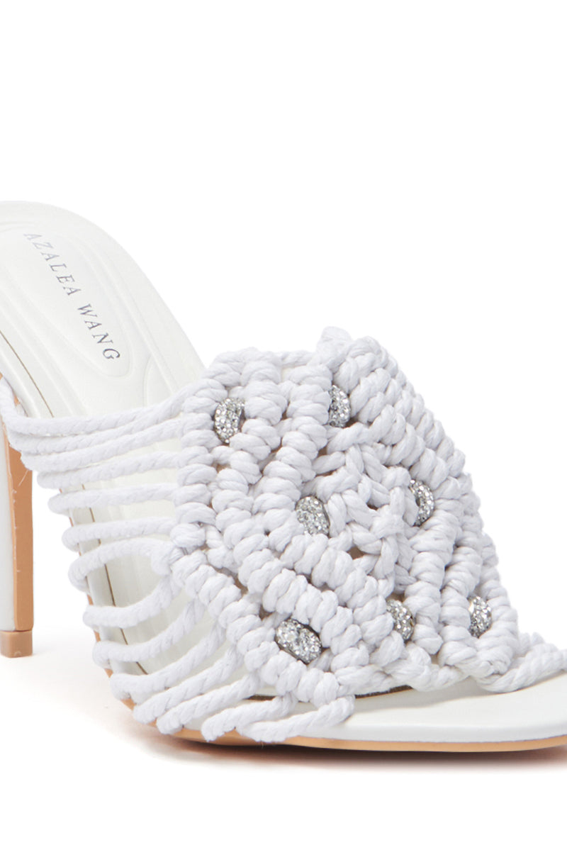 AZALEA WANG CERES WHITE ROPE WITH RHINESTONE BEADS SANDAL