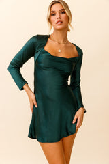Solstice Long Sleeve Cowl Neck Mini Dress Forest Green