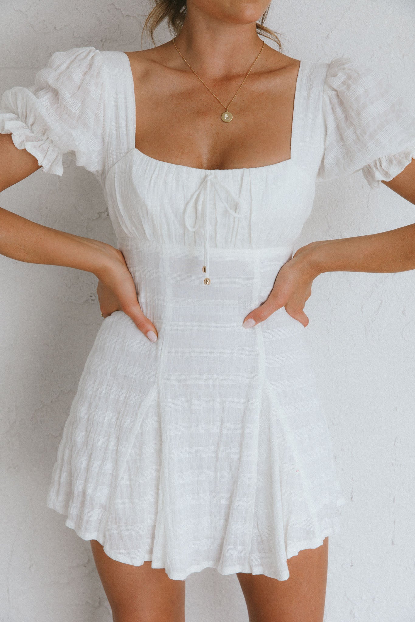 Promise Keepers Puff Sleeve Mini Dress White
