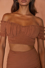 Rise And Shine Shirred Bodice Tied Back Crop Top Latte