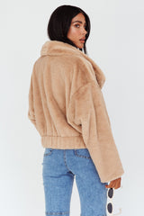 Yaro Long Sleeve Faux Fur Jacket Camel