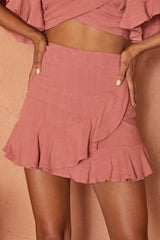 Hand In Mine Wide Ruffle Hem Skirt Rose