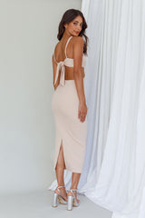 Sarita String Bust Midi Dress Beige