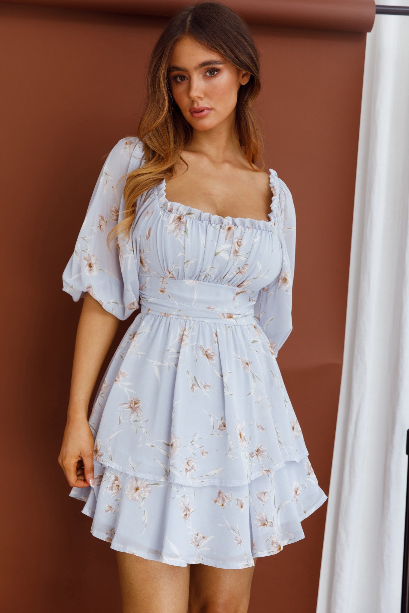 Forever Bloom Off-Shoulder Mini Dress Floral Blue