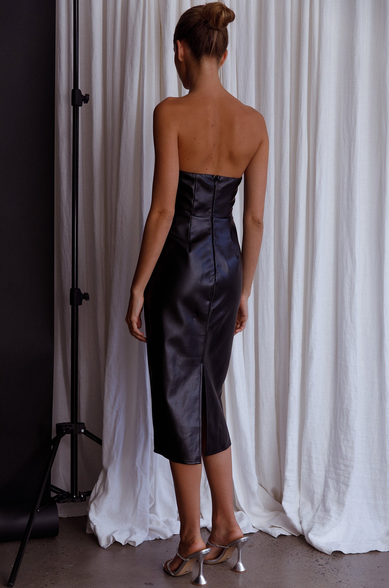Intuition Strapless Faux Leather Dress Black
