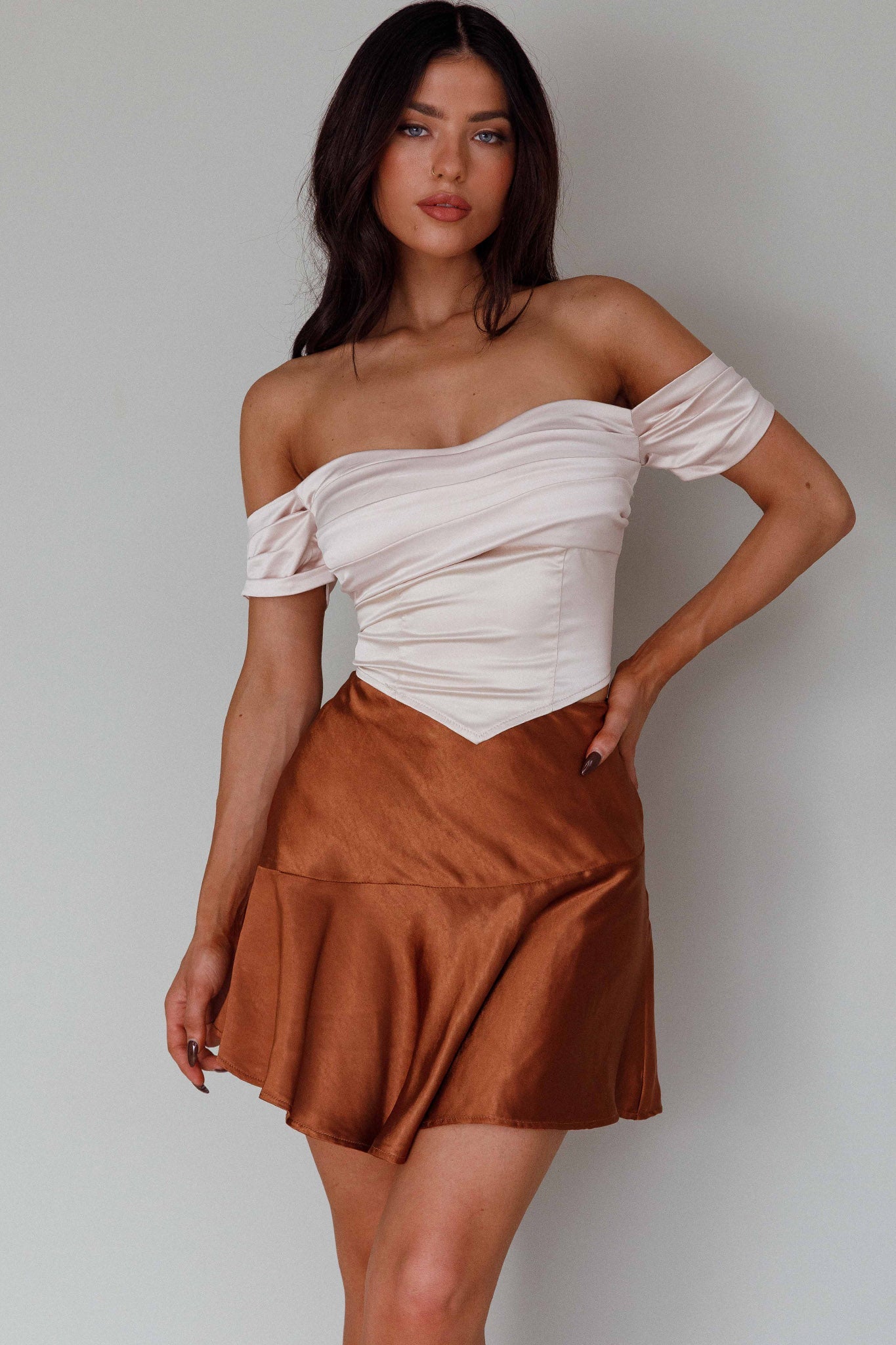 Gwyneth Flounce Mini Skirt Chocolate