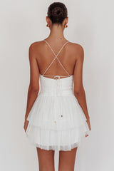 Nightingale Ruched Mesh Mini Dress White