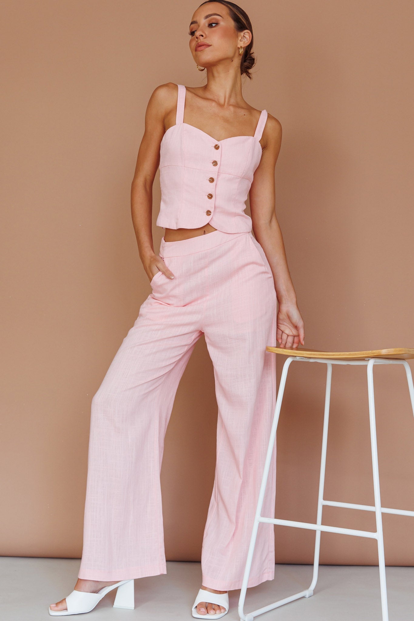 Play It Cool Button Up Top Pink