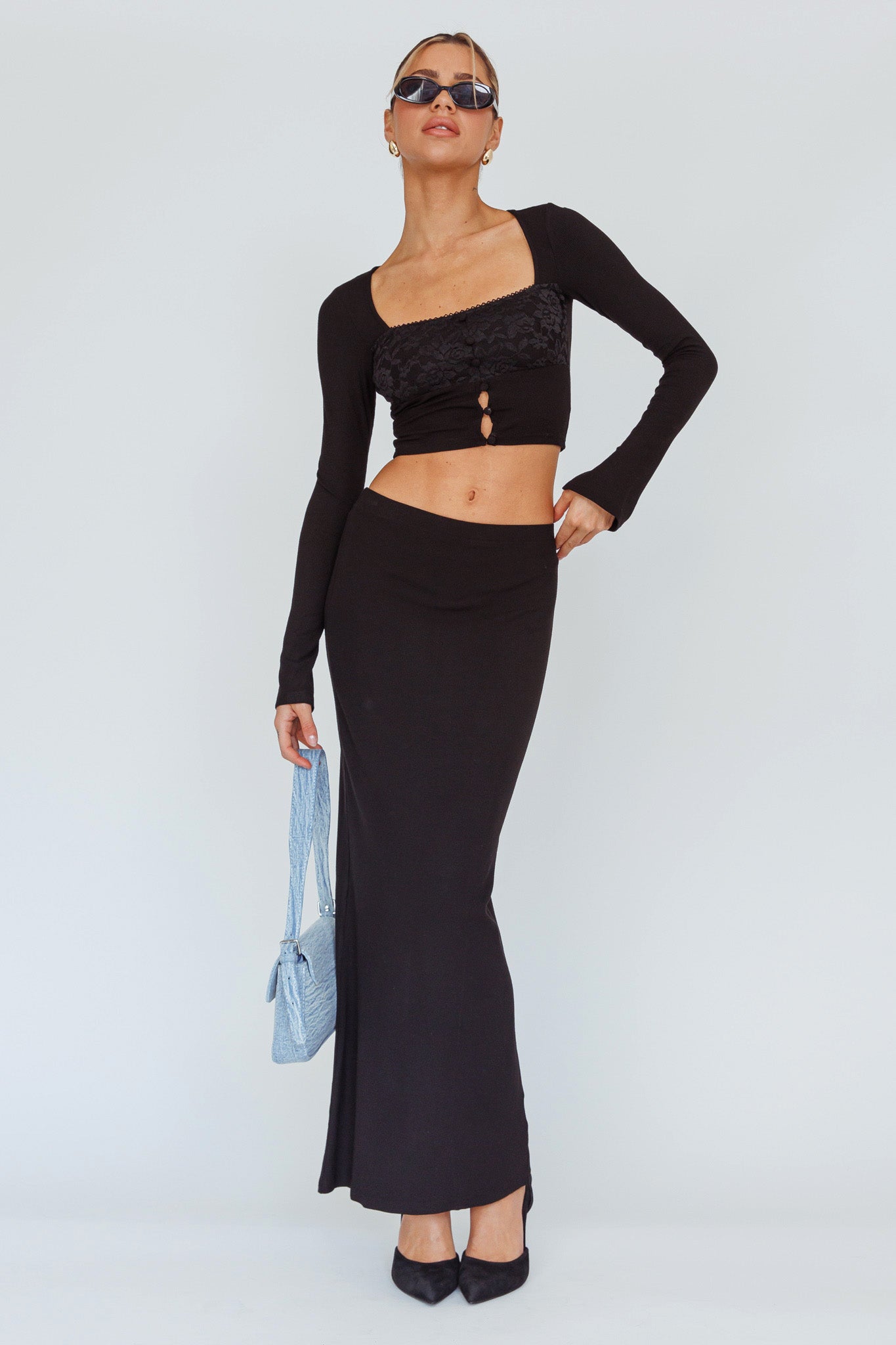 Lauryn Lace Bust Long Sleeve Top Black