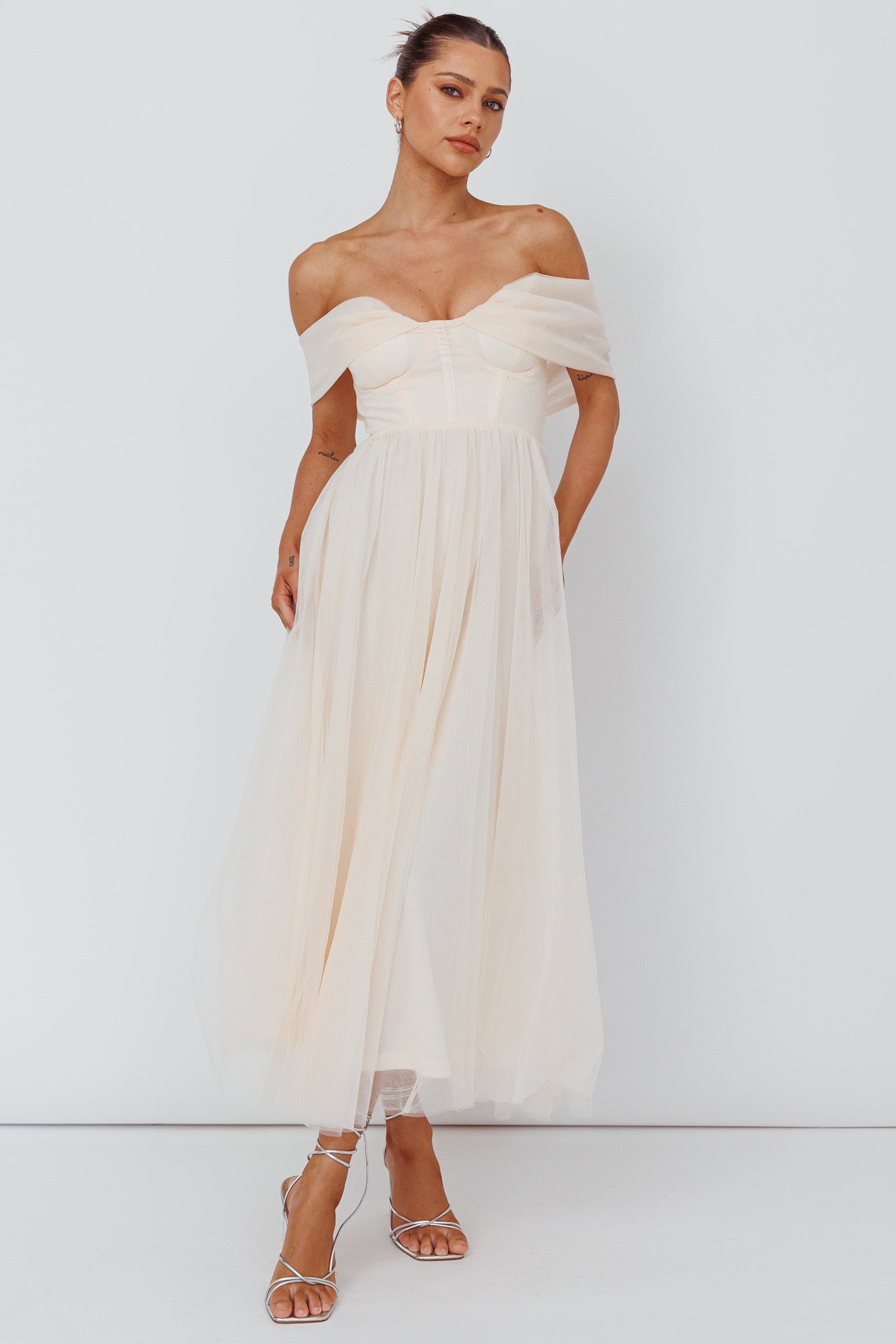 Dreamers & Lovers Off-Shoulder Maxi Dress Vanilla