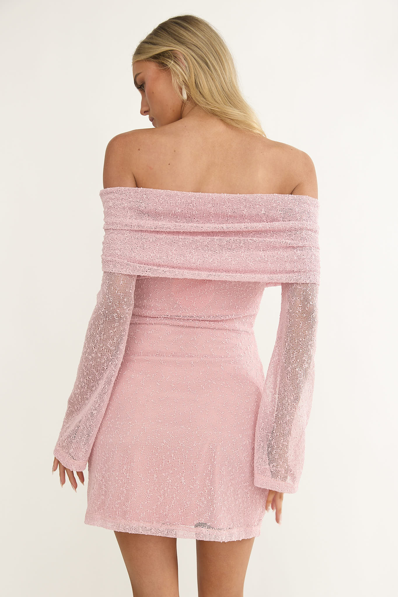 Alivya Off-Shoulder Knit Mini Dress Pink