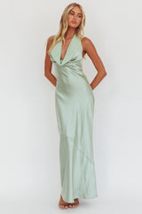Leading Lady Open Back Cowl Maxi Dress Sage