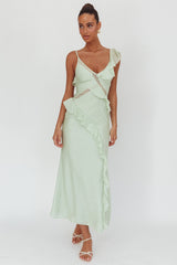 La Estrella Ruffle And Lace Trim Maxi Dress Sage