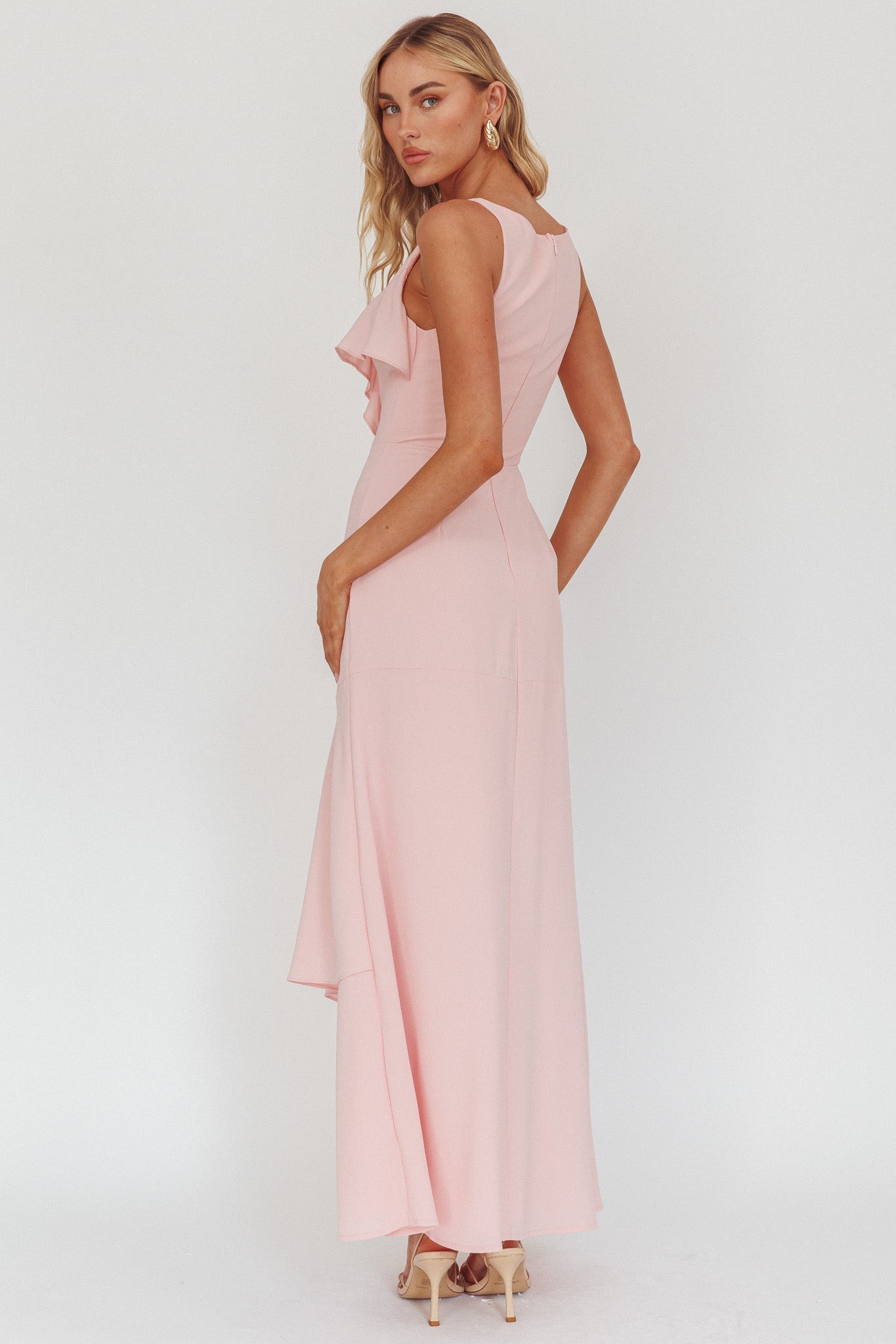 Firelights Ruffle Trim Maxi Dress Pink