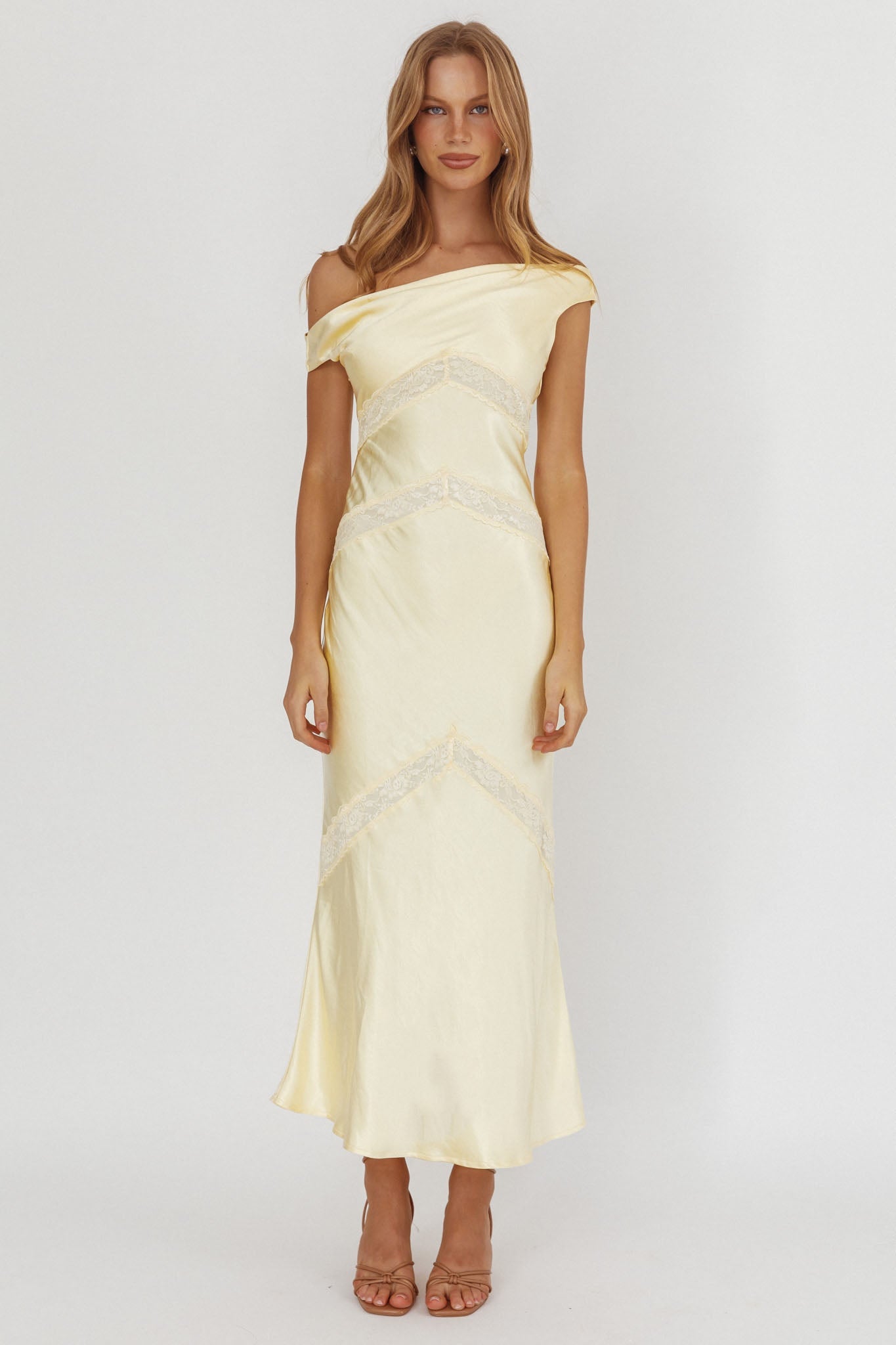 Revelation Off-Shoulder Lace Trim Maxi Dress Butter