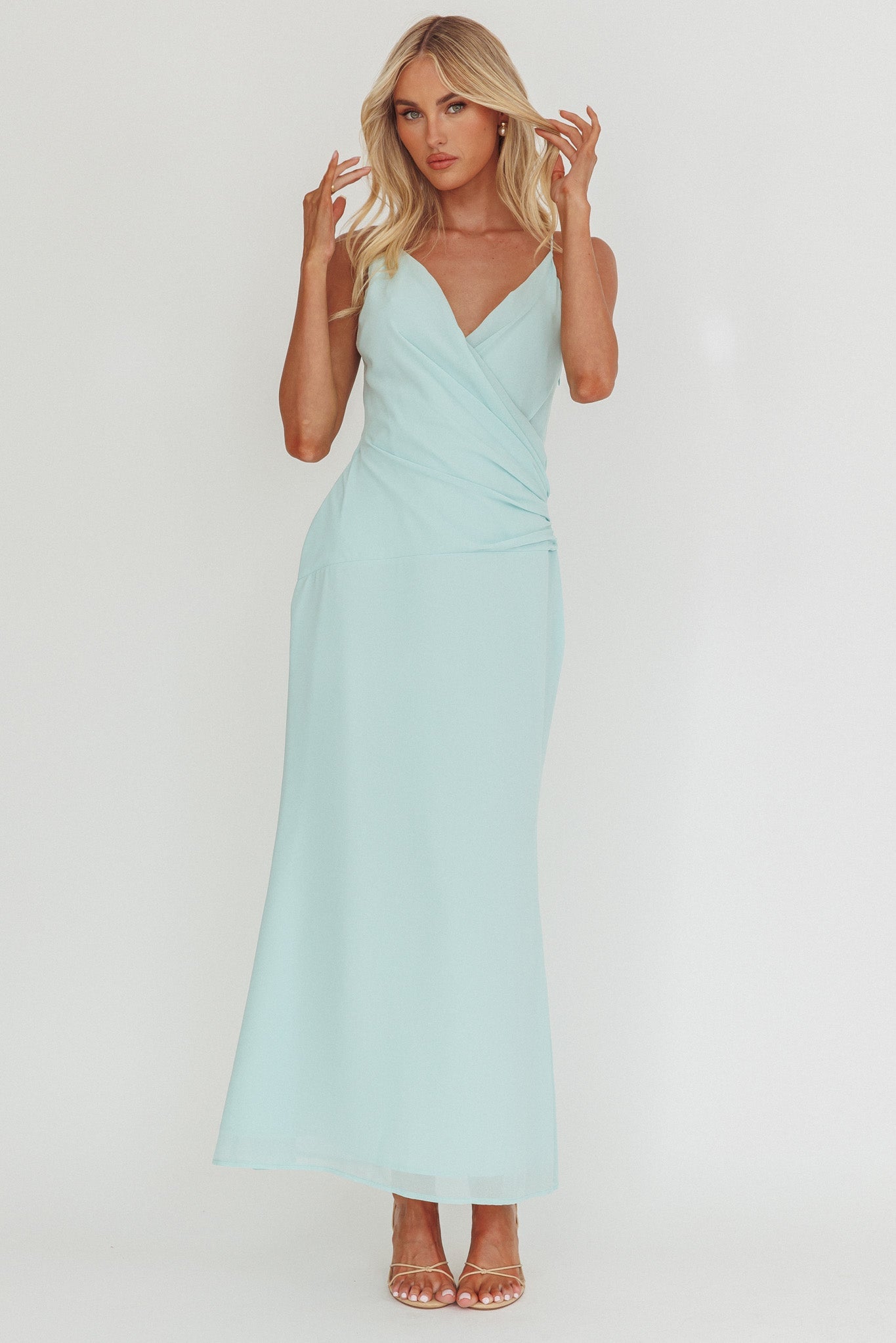 Lexxi Crossover Gathered Waist Maxi Dress Tiffany Blue
