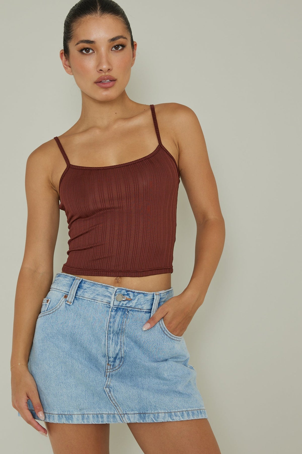 Sold Out Ribbed Cami Top Chocolate