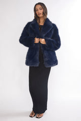 Rilani Faux Fur Pocket Coat Navy