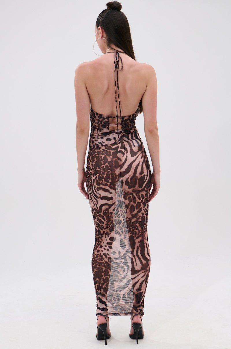 ON TREND MESH MIDI DRESS IN ANIMAL PRINT