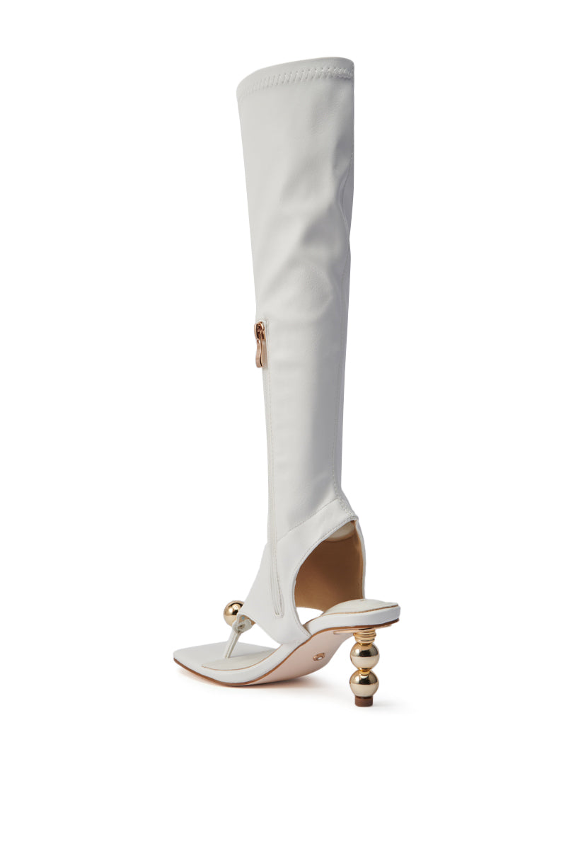 AZALEA WANG DIPPIN DOT WHITE STRETCH SANDAL BOOT