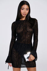 MY GOOD SIDE LEOPARD MESH MINI DRESS IN BLACK
