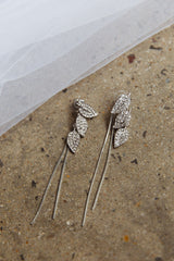 Zircon Leaves Tassel Drop Earrings Silver