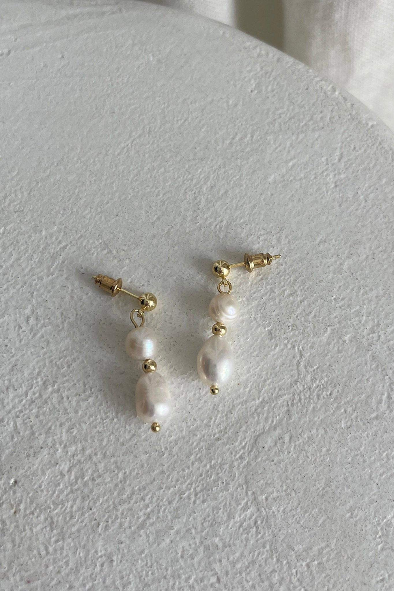 Minka Double Pearl Drop Earrings Gold